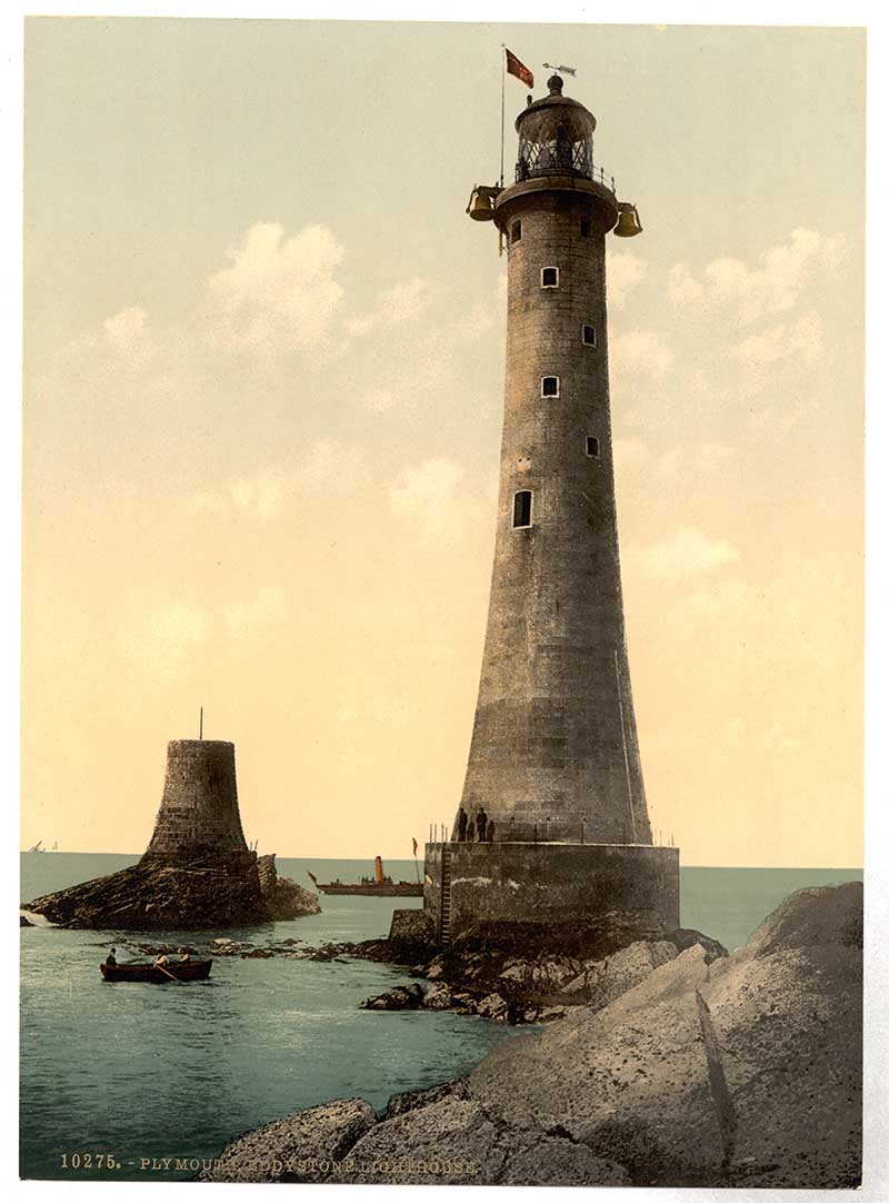 Photochrom print of Eddystone lighthouse England