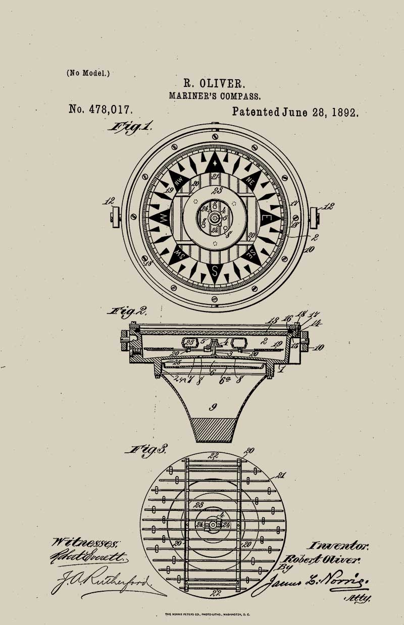 Vintage nautical illustrations Mariner's Compass patent