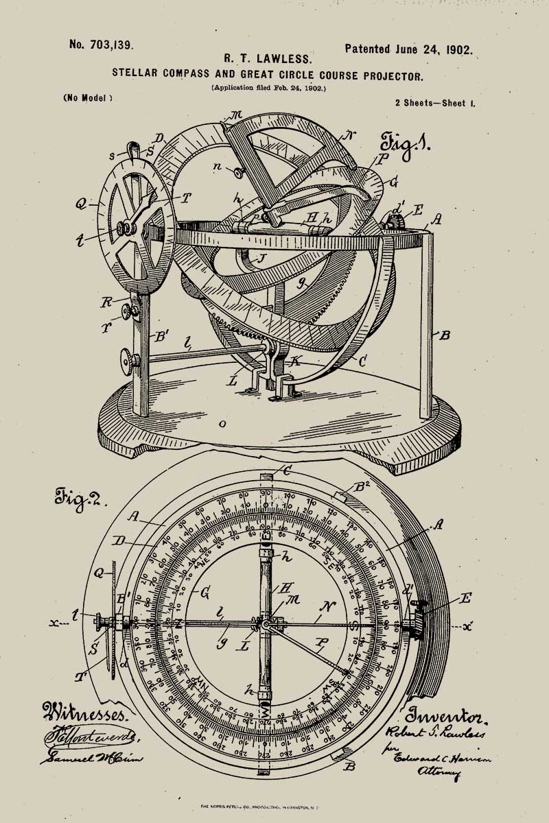 Vintage nautical images, stellar compass patent