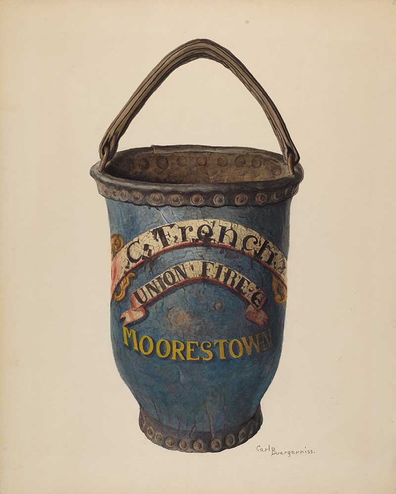 watercolour painting of a fire bucket