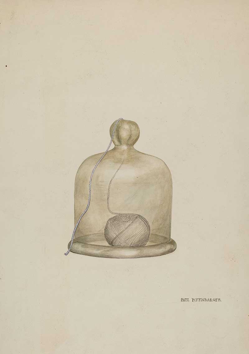 Ball of string in a glass dome dispenser American Folk Art Image