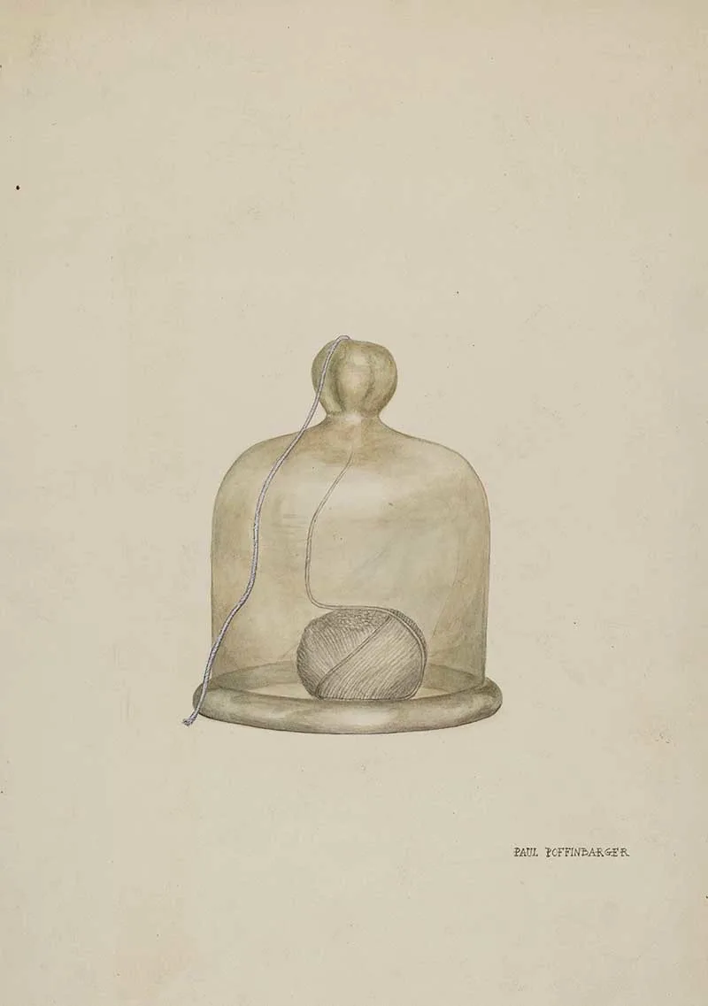 Ball of string in a glass dome dispenser American Folk Art Image