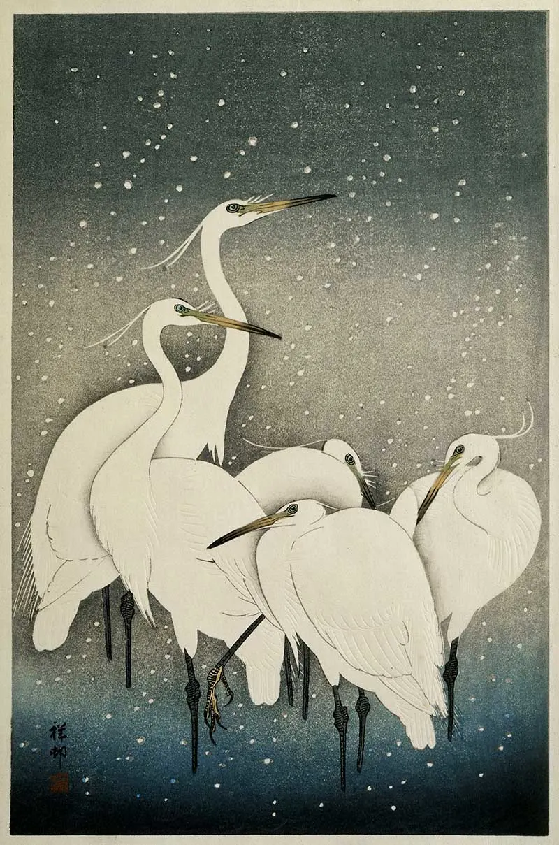 Ohara Koson's egrets in the snow
