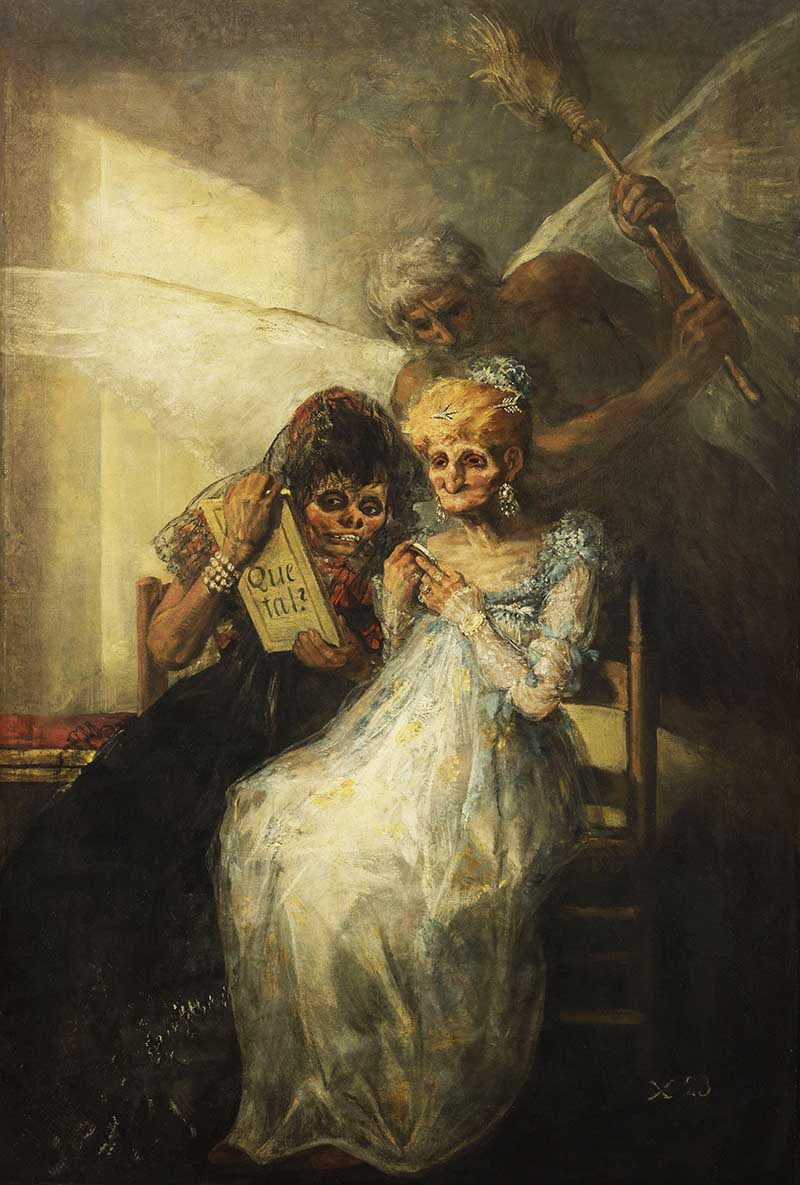 Vintage Halloween Art in the Public Domain Fransico De Goya Old Woman Painting