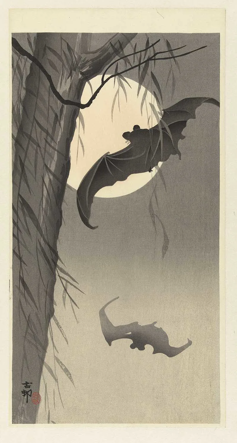 Bats in moon light Ohara Koson