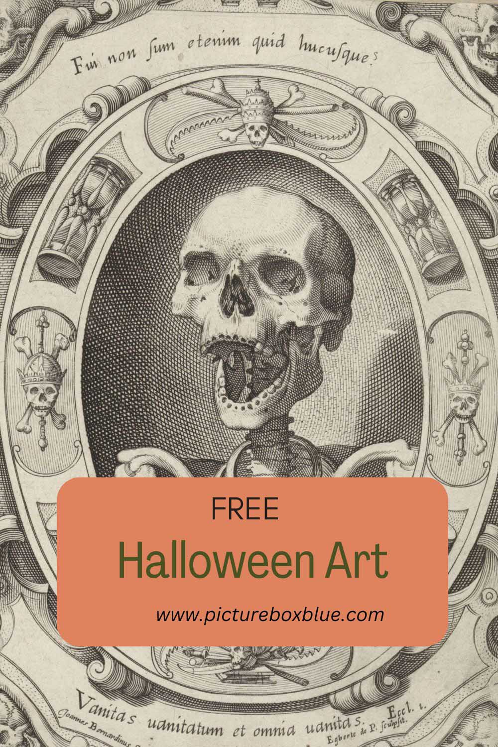 skeleton vintage Halloween art print pin