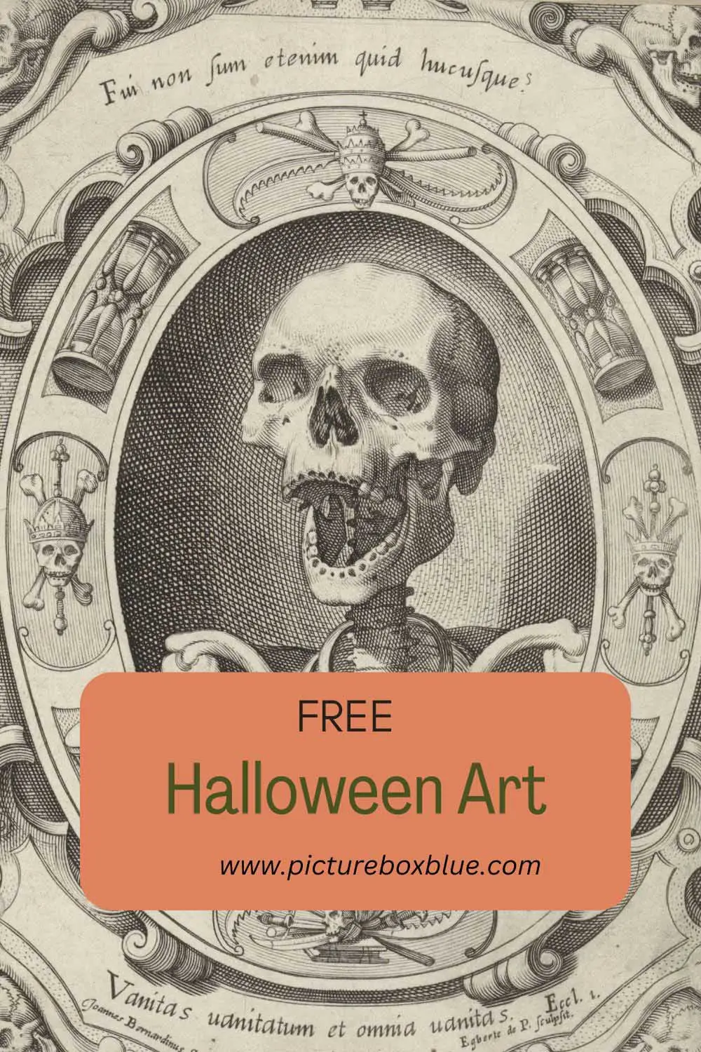 skeleton vintage Halloween art print pin
