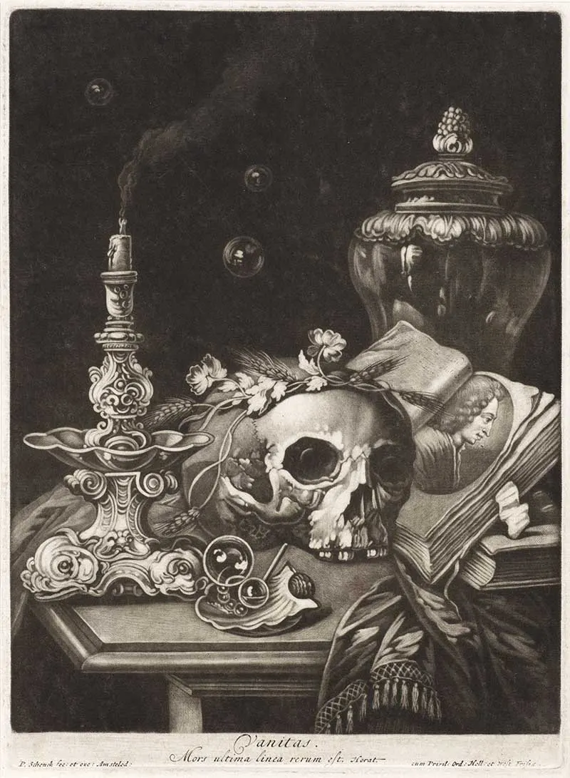 Skull and flowers vintage Halloween art