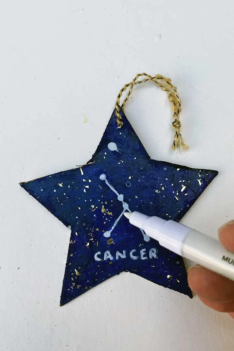 Painting on constellations on starry sky ornament