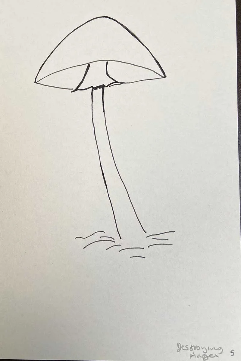drawing the stem of a destroying angel mushroom
