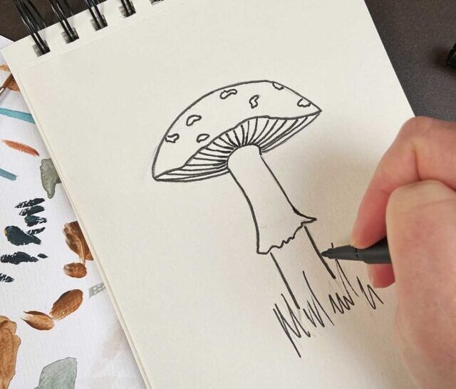 Hand drawing cute mushrooms fly agaric