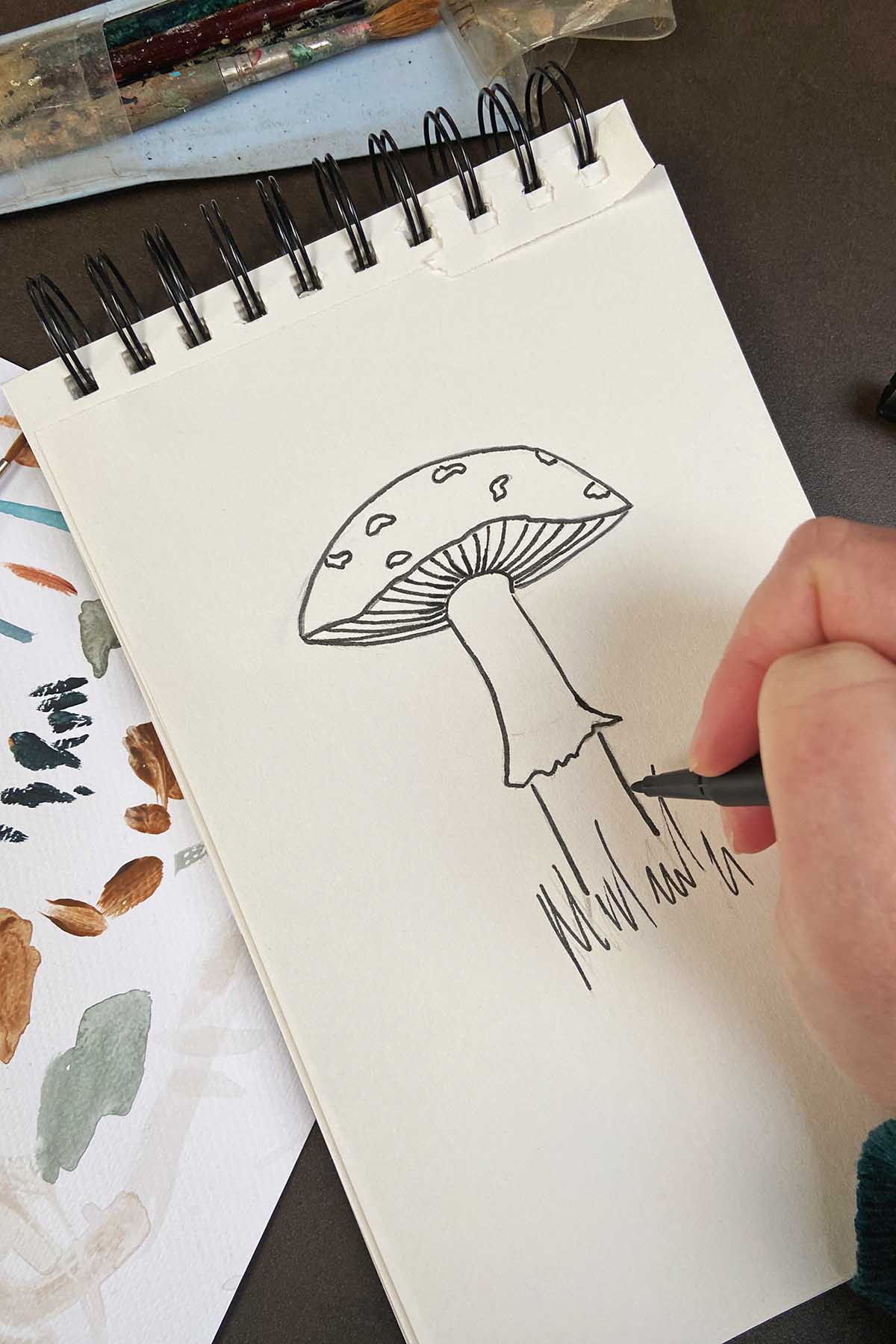 Hand drawing cute mushrooms fly agaric