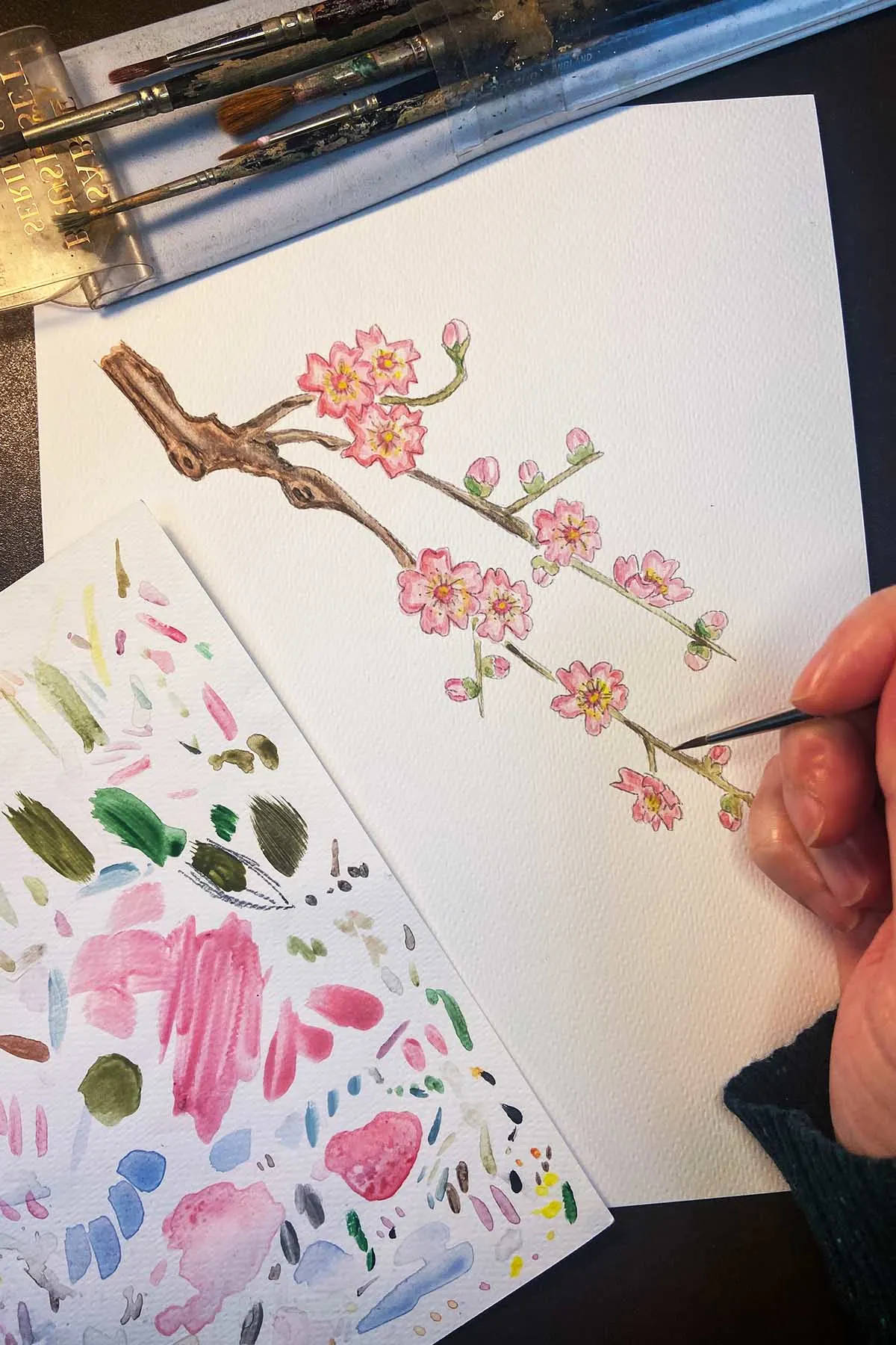 Painting cherry blossom on a branch