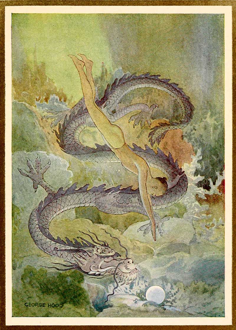 Chinese dragon illustration from fairy tale book