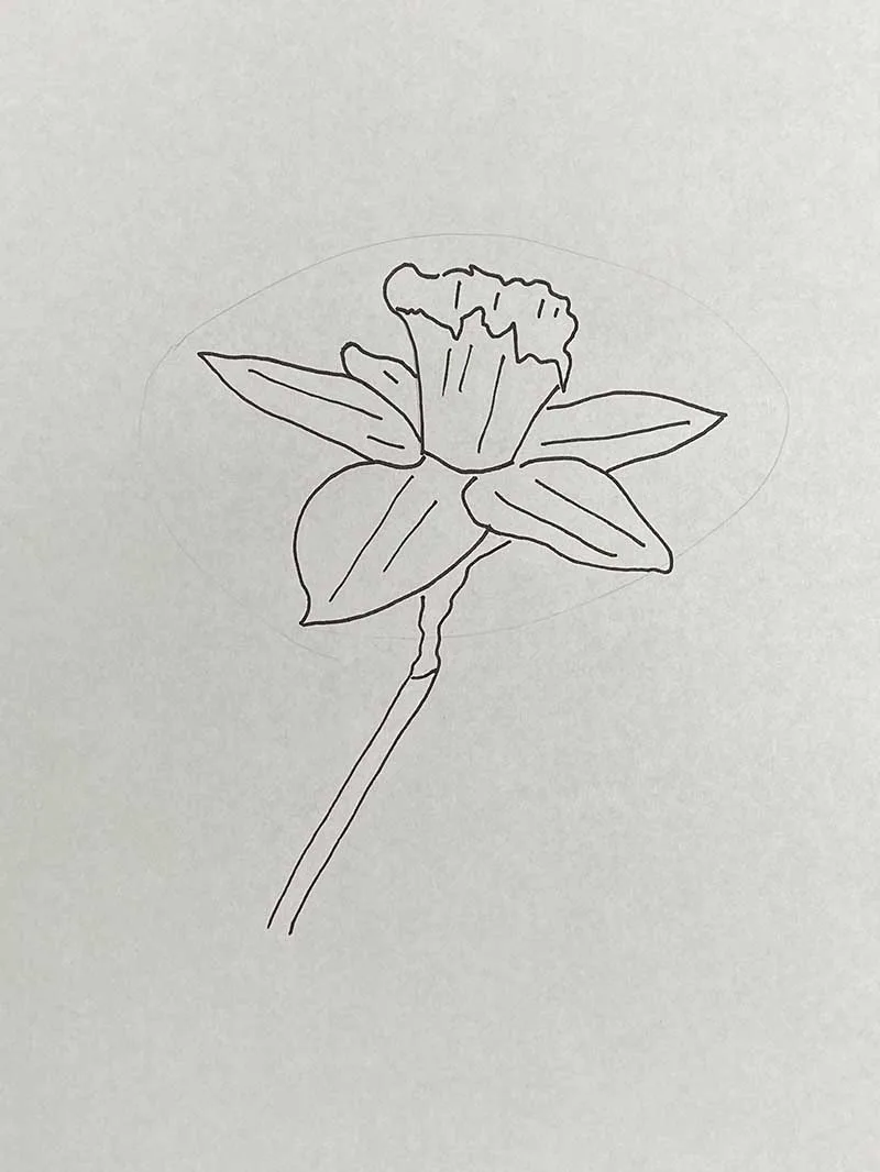 step 3 of drawing a daffodil side on adding details