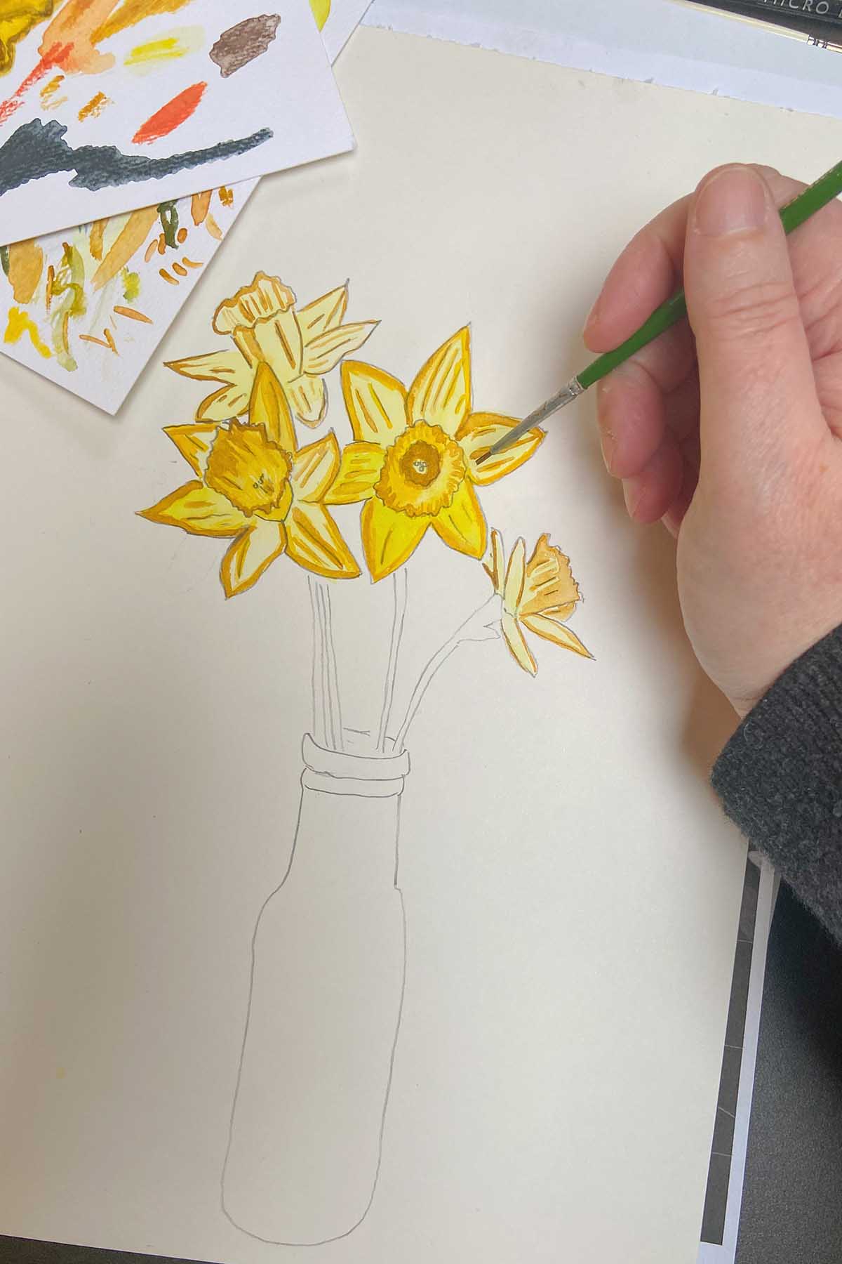 how to draw and paint narcissus daffodil flowers