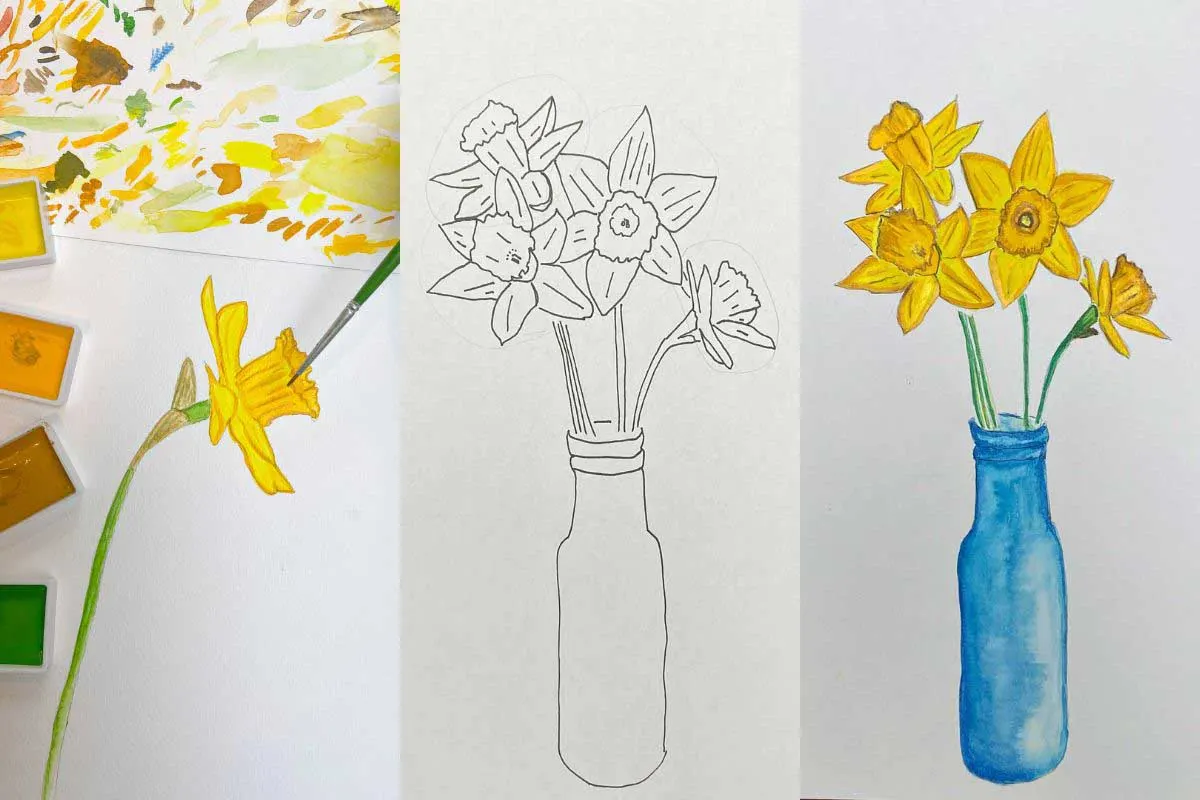 How to draw a daffodil from different angles ft
