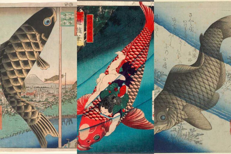collage of three vintage japanese woodblocks of fish feature image