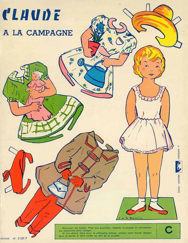 vintage paper doll french girl