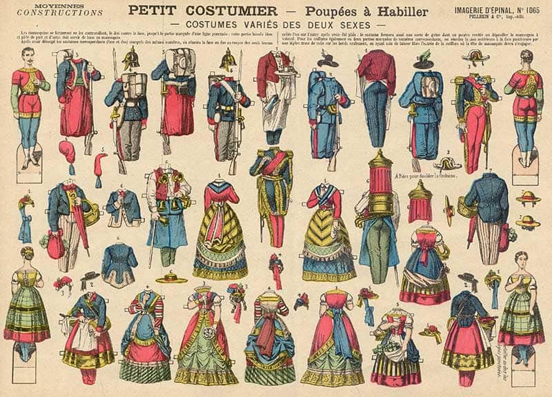 Paper dolls vintage french Millitary costumes men and women