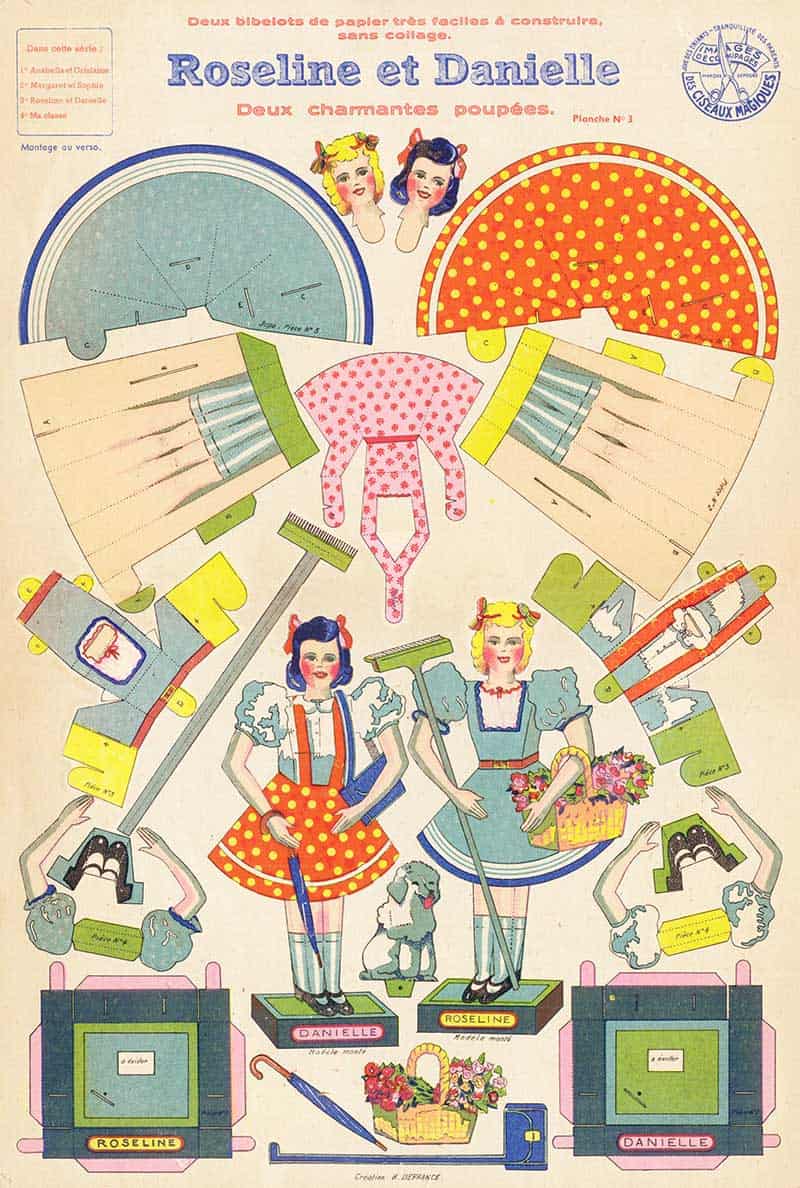 French paper dolls with accessories