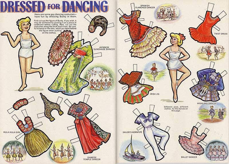 Vintage paper doll dancing costumes