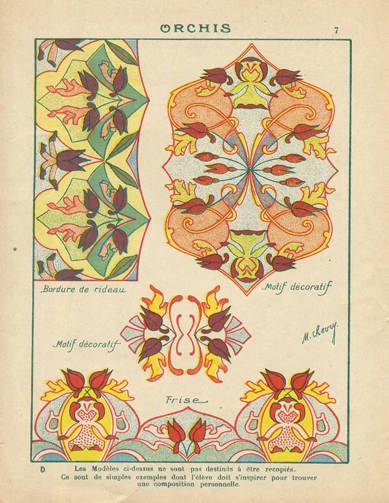 Orchids art nouveau decorative patterns