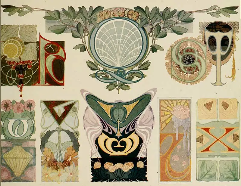 Ornamental Letter vintage graphic designs by Strong q to Z