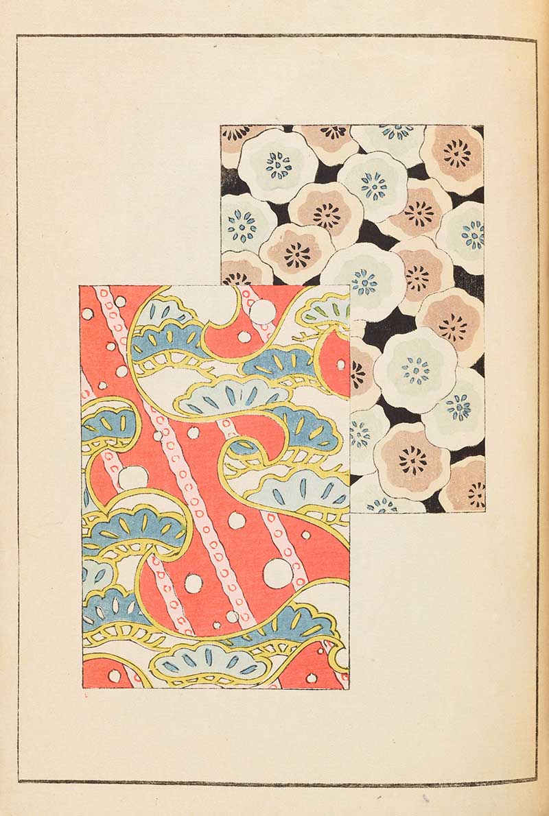 Two patterns on orange and black vintage Japanese graphics