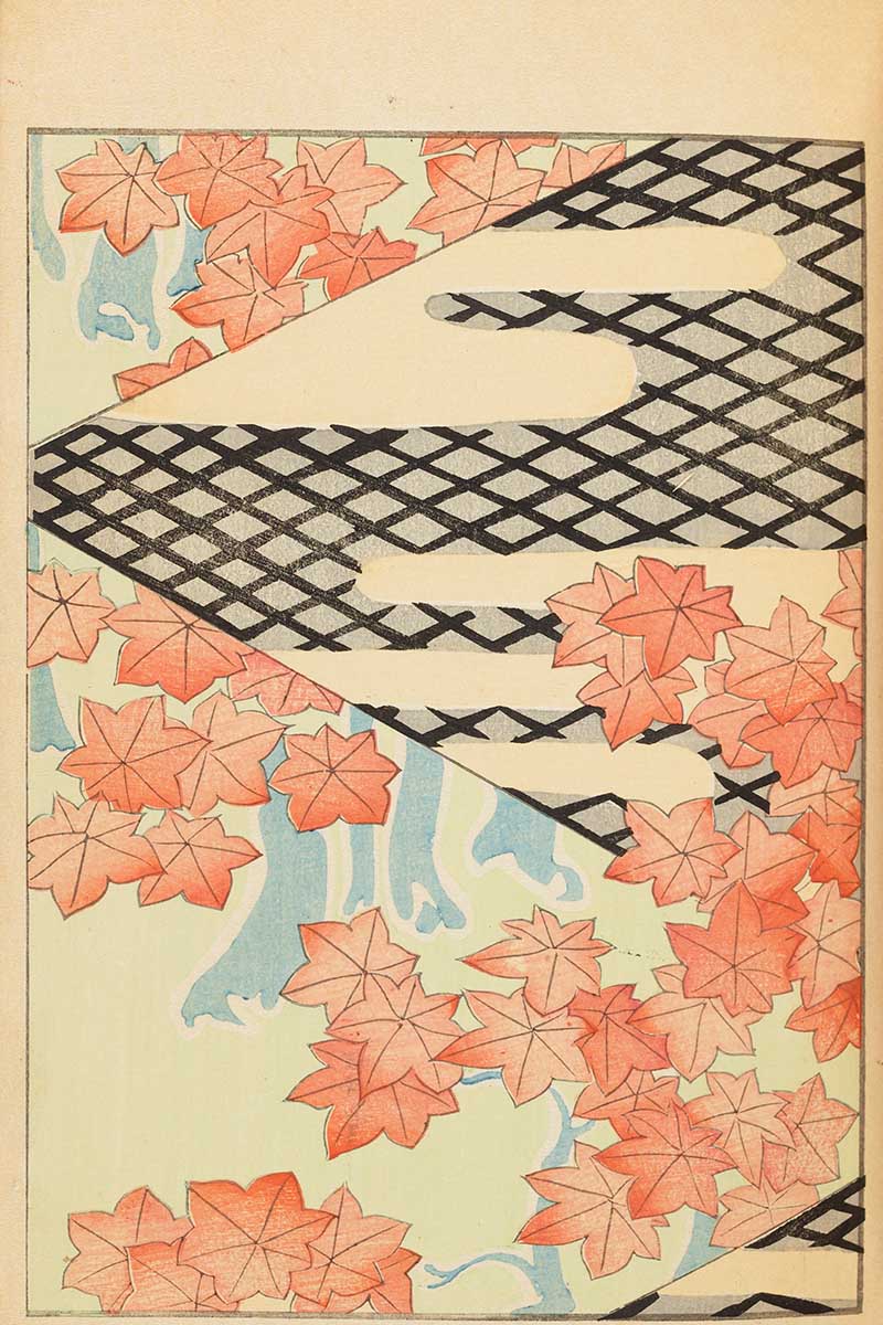 Vintage Japanese woodblock print of Autumn Maple Leaves