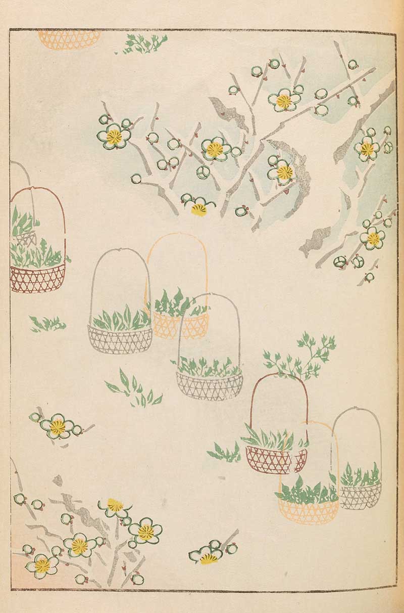 Baskets and flowers vintage Japanese graphic print Shin Bijutsukai