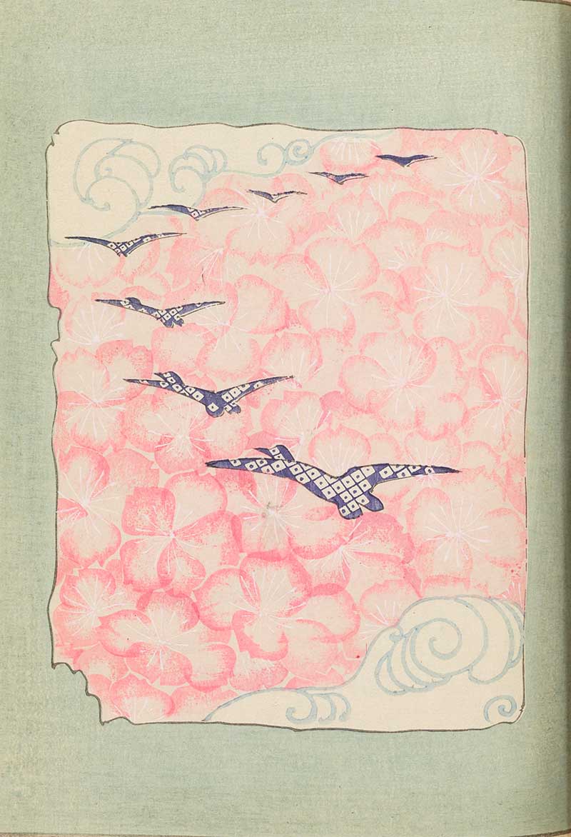 Birds in blossom clouds vintage Japanese graphic prints
