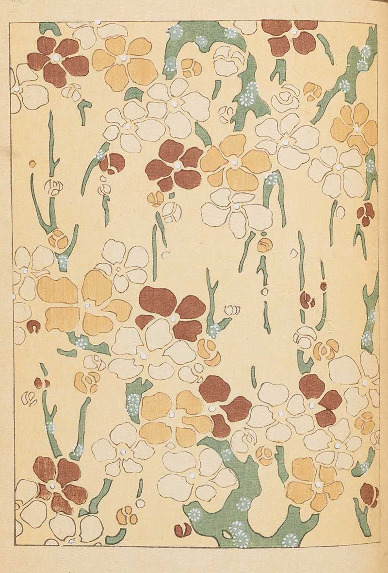 Vintage Japanese pattern of colourful blossom from Shin-Bijutsukai