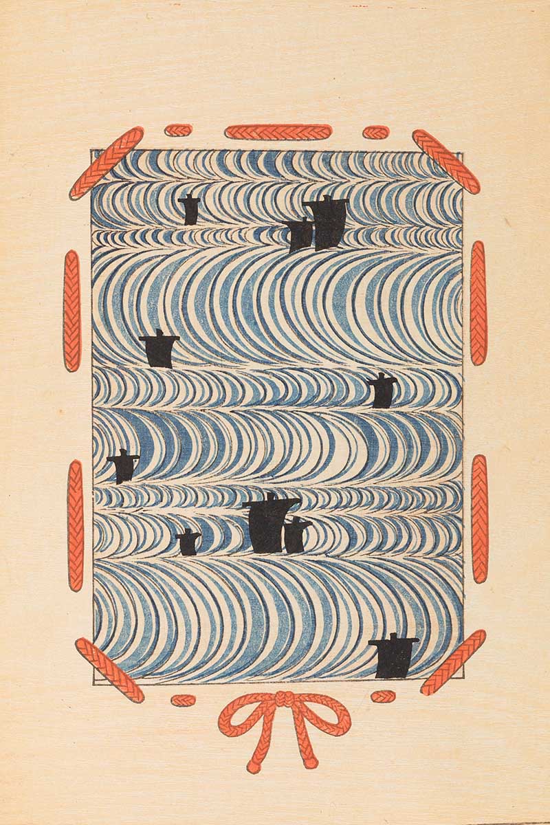 Blue waves and Ships vintage Japanese graphic pattern design 