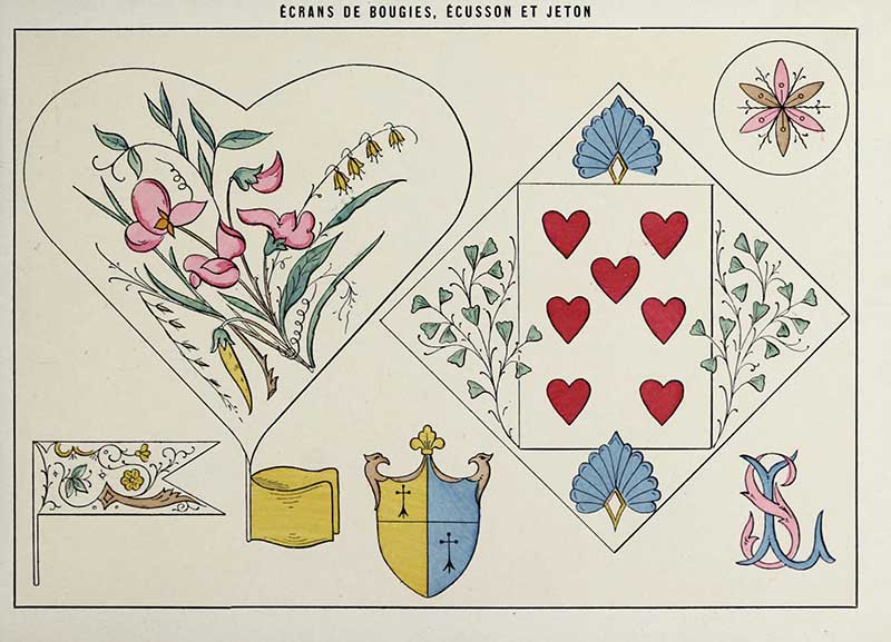 Candle Screen, Sheild and Token art nouveau decorative designs French