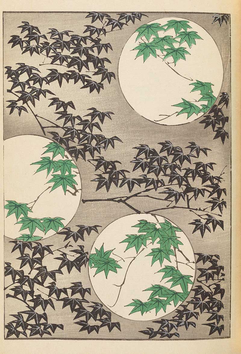 Leaves in moonlight vintage Japanese woodblock print