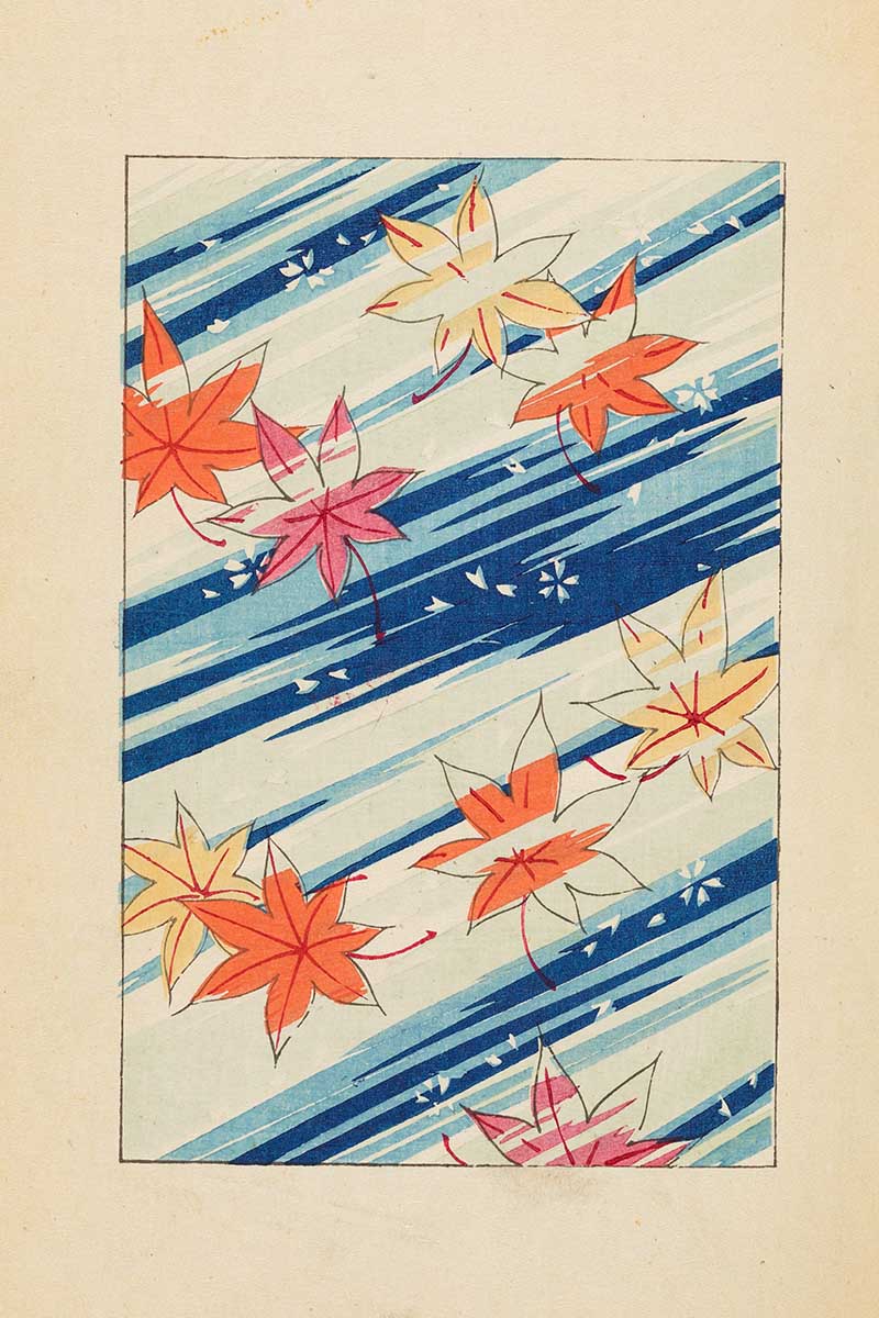 Maple leaves on Blue Japanese woodblock pattern print