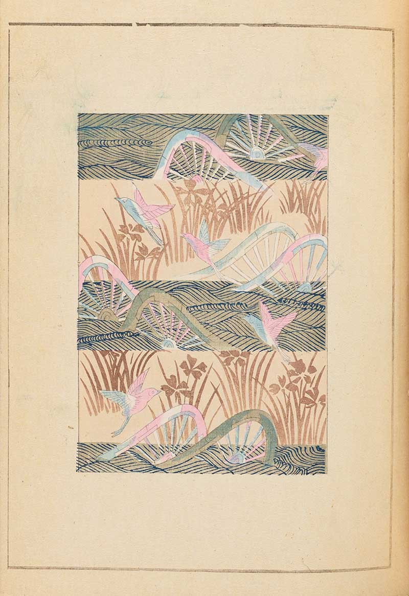 Pink and blue birds print from the Shin-Bijutsukai