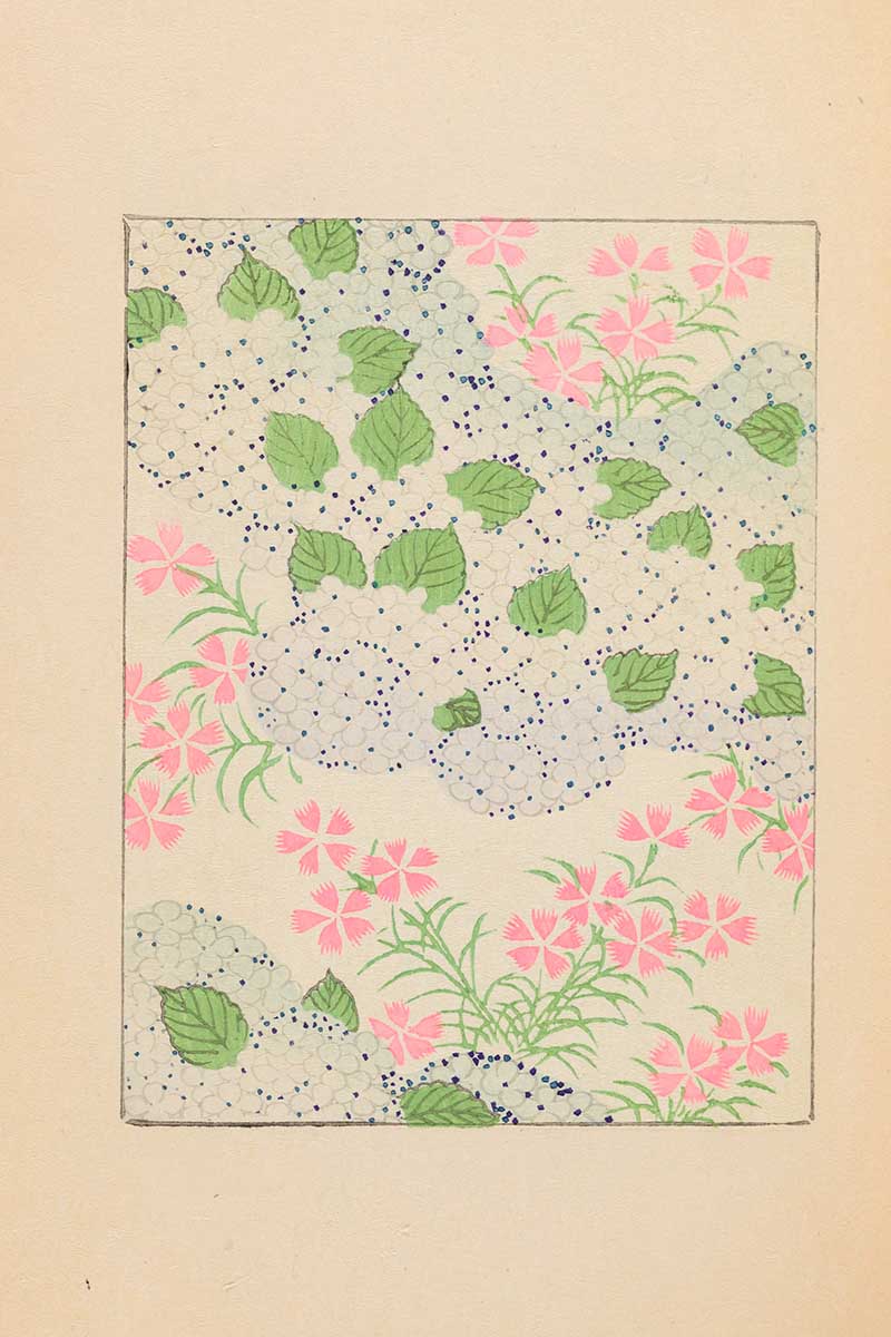 Pink and white Flowers Japanese Woodblock pattern