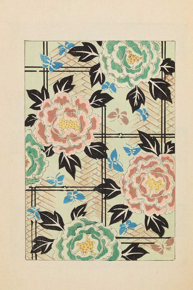 Roses on Trellis Japanese vintage graphic woodblock pattern from Shin Bijustsukai