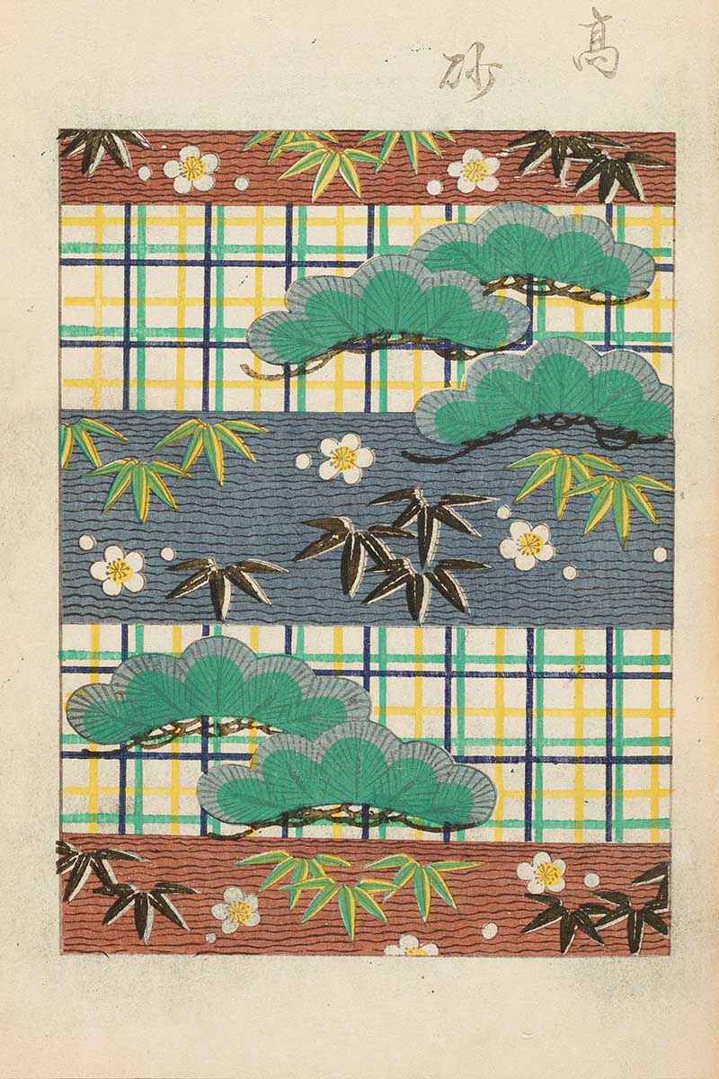 Vintage Japanese pattern of trees on checks