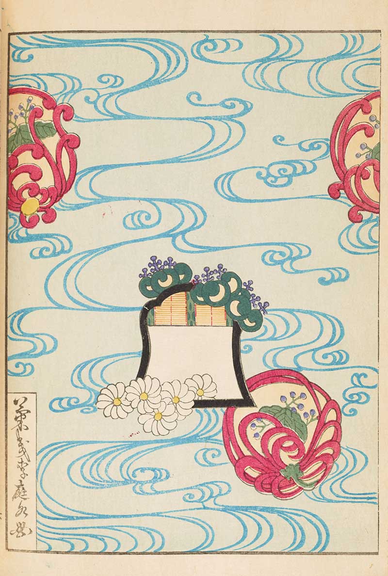 Waves and Flowers vintage Japanese graphic pattern
