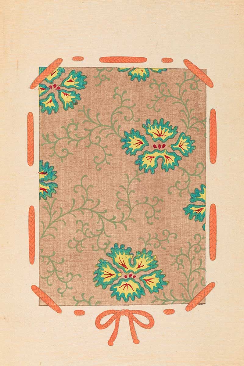 Vintage Japanese Print Yellow flowers on orange