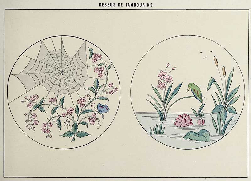 two French Art nouveau decorative designs for the top of tambourines