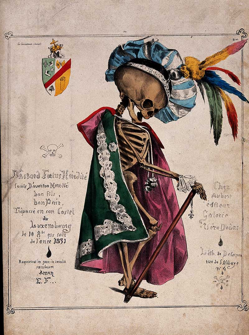 A skeleton in fine attire