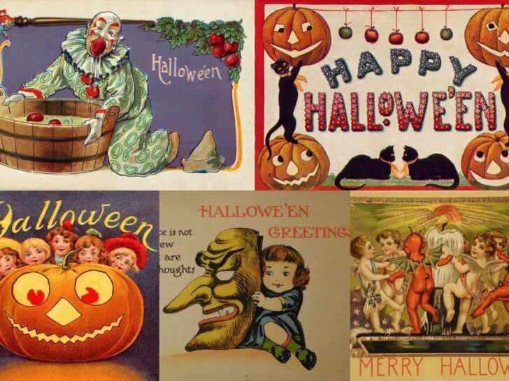 Vintage halloween postcards to download including pumpkins, witches, deveils and black cats