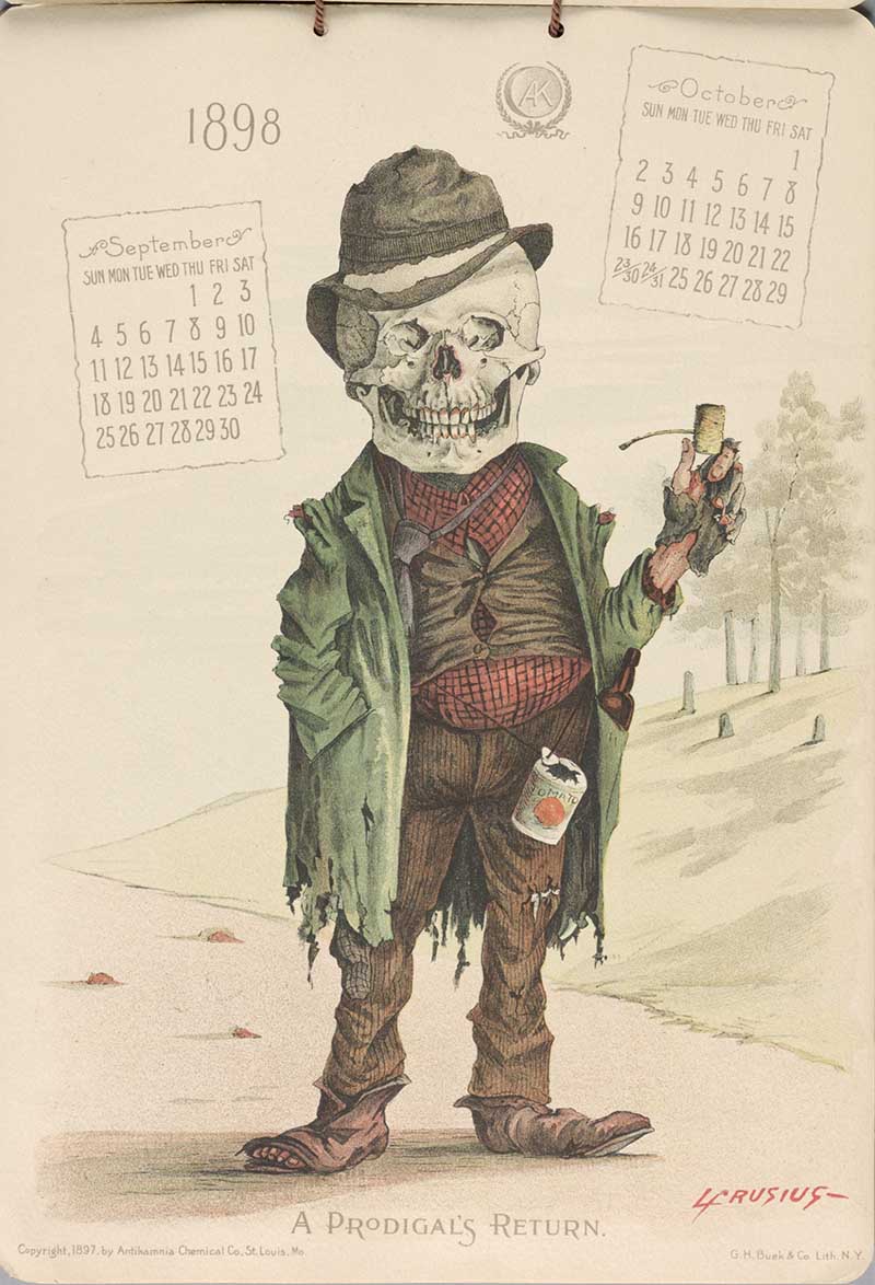 Spooky Halloween Hobo Skeleton Antikamnia Calendar