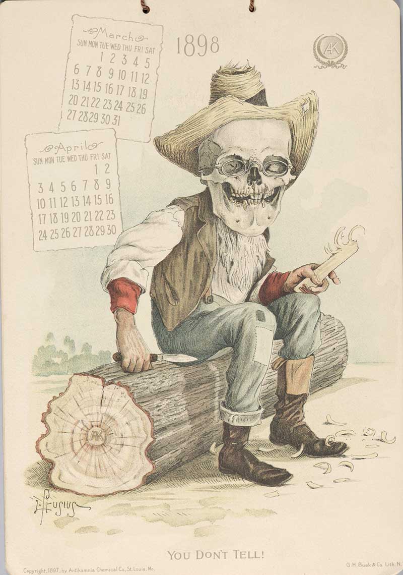 wood wittling spooky skeleton Antikamnia Calendar