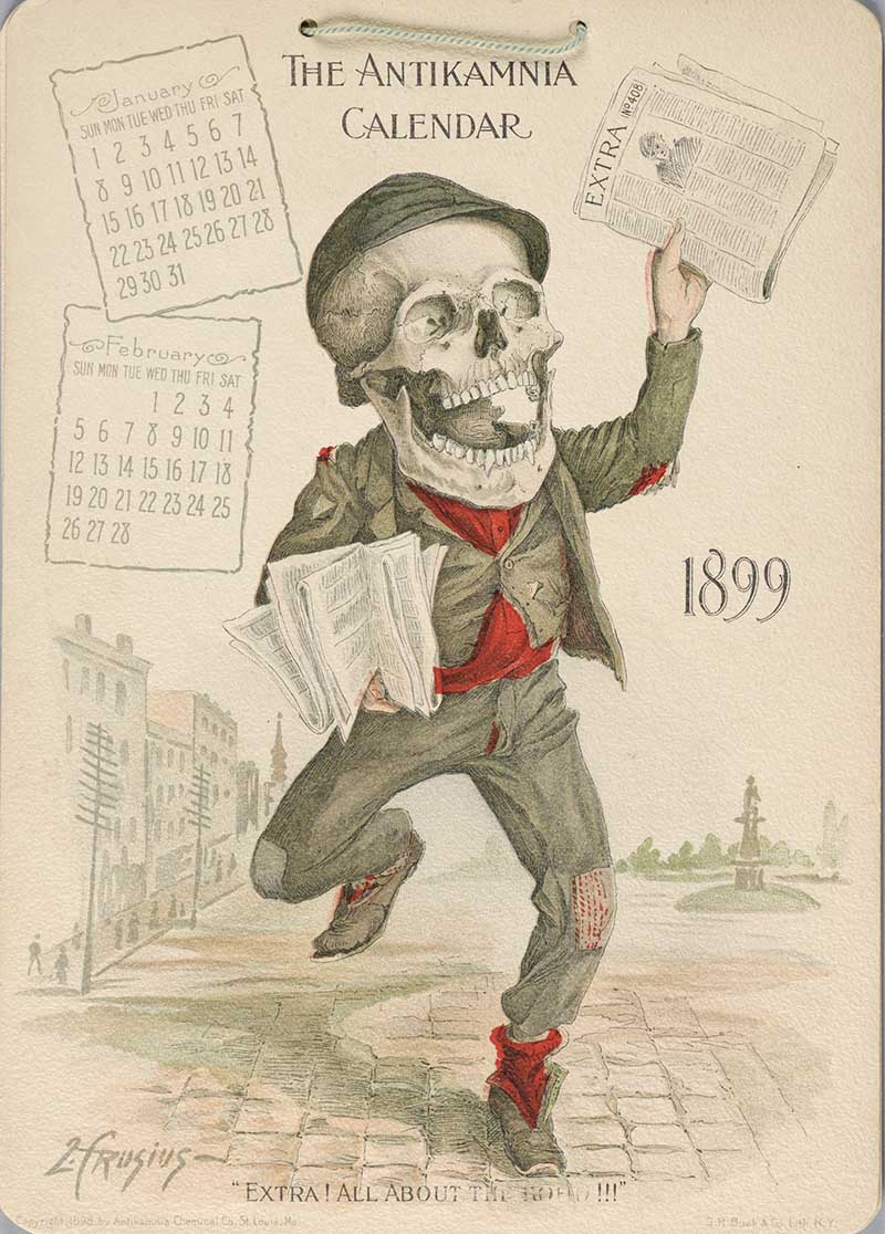 paper boy skeleton Antikamnia Calendar