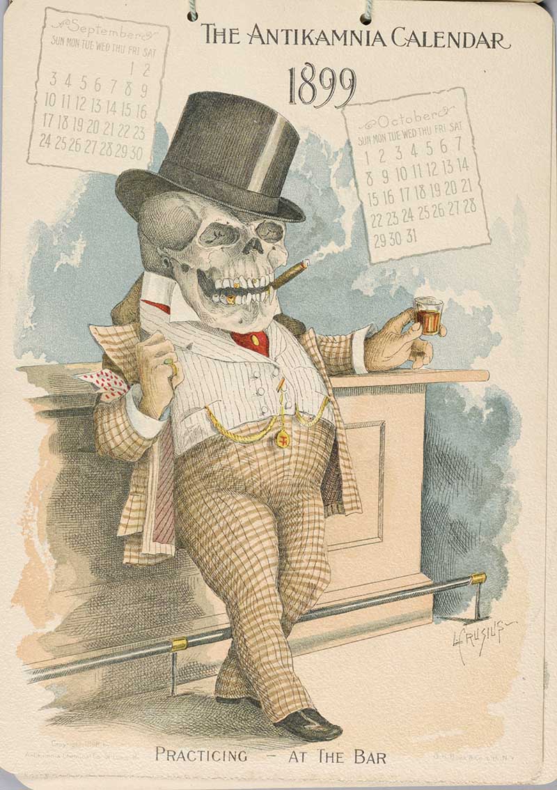 Skeleton at the Bar Antikamnia Calendar